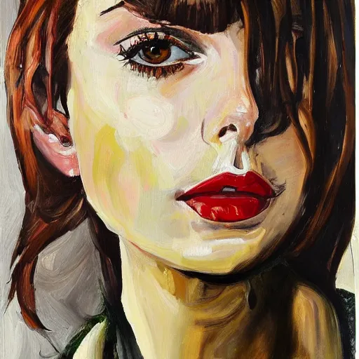 Image similar to of lilly collins painted by lucien freud