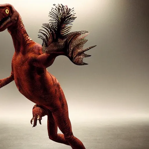 Prompt: award winning photograph of a Tyrannosaurus Rex dancing ballet in the style of Pixar