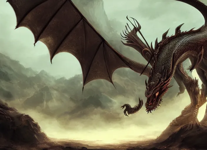 Image similar to dragon on the ground standing, epic, cinematic, fantasy art, concept art, photorealistic, highly detailed,