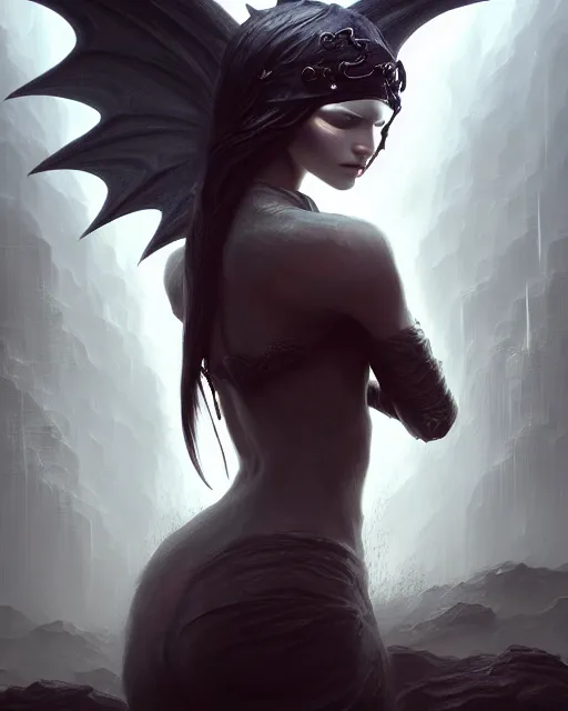 Image similar to fantasy portrait of a dark angel with a blindfold on his eyes!!, highly detailed, moist foggy, abstract dragons around in a intricate background, complex 3 d render by ilya kuvshinov, peter mohrbacher. unreal engine, blender, octane, ray tracing. sharp focus, masterpiece, post processing, deviantart