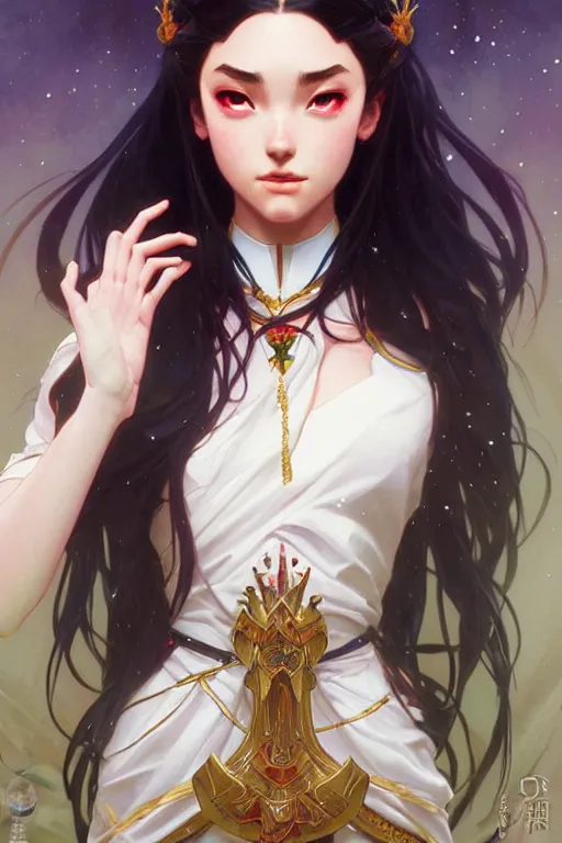 Image similar to rei hino as a princess, fantasy, intricate, elegant, highly detailed, digital painting, artstation, concept art, matte, sharp focus, illustration, art by artgerm and greg rutkowski and alphonse mucha