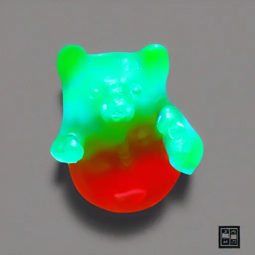 Prompt: A semi-translucent gummy bear, digital art