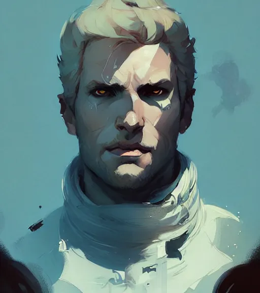 Image similar to portrait of cullen from dragon age by atey ghailan, by greg rutkowski, by greg tocchini, by james gilleard, by joe fenton, by kaethe butcher, dynamic lighting, gradient light blue, brown, blonde cream and white color scheme, grunge aesthetic