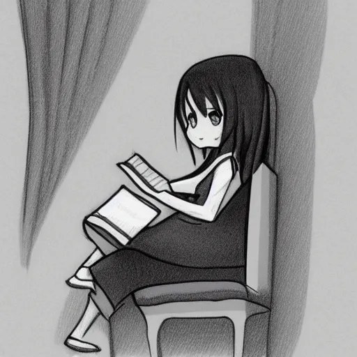 Image similar to Anime Girl reading a book on a sofa, sketch