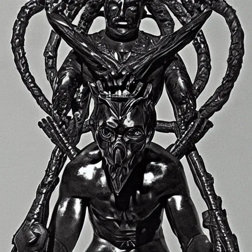 Image similar to The sculpture shows a the large, black-clad figure of the king looming over a small, defenseless figure huddled at his feet. The king's face is hidden in shadow, but his menacing stance and the large, sharp claws on his hands make it clear that he is a dangerous and powerful creature. onyx by Ravi Zupa, by Wendy Froud churning, unified