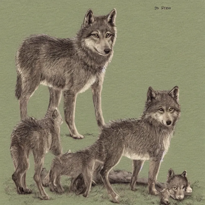 Prompt: one baby wolf on a hill illustrated by Don Freeman in the style of Corduroy