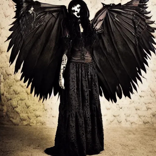 Prompt: a portrait of goth beauty with demonic wings, a photograph taken by Juan Francisco Casas