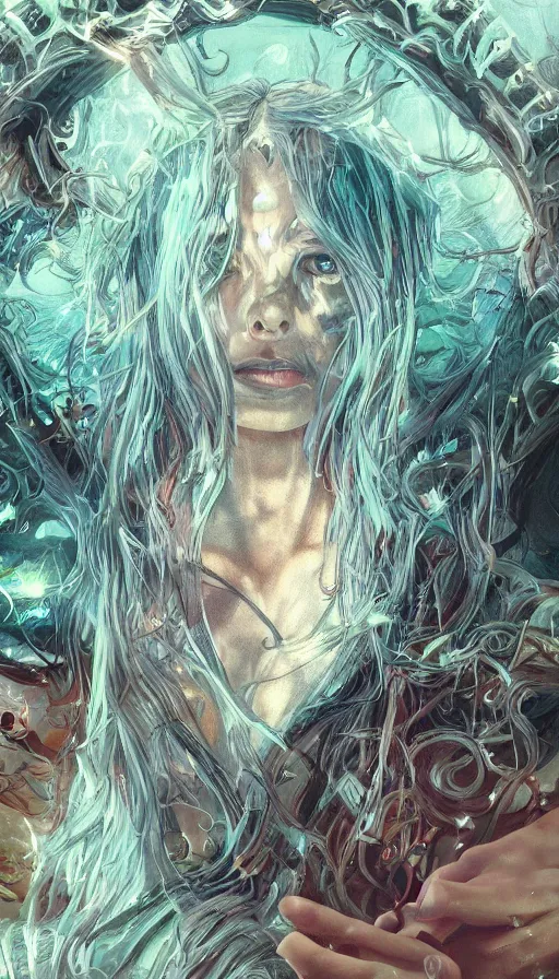 Image similar to furious gorgeous woman, lord of the rings, cyberpunk, neon, fibonacci, sweat drops, insane, intricate, highly detailed, digital painting, artstation, concept art, smooth, sharp focus, illustration, Unreal Engine 5, 8K, art by artgerm and greg rutkowski and alphonse mucha