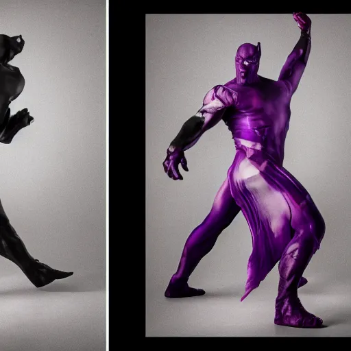 Image similar to Thanos fighting Rorschach, XF IQ4, 50mm, F1.4, studio lighting, professional, 8K