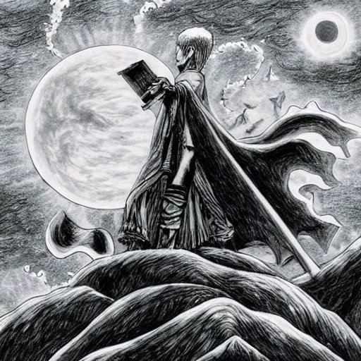 Prompt: a painting of the eclipse by kentaro miura and eiichiro oda