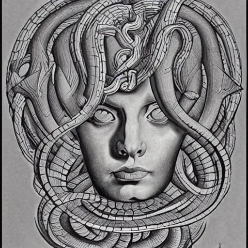 Prompt: Medusa by M.C. Escher