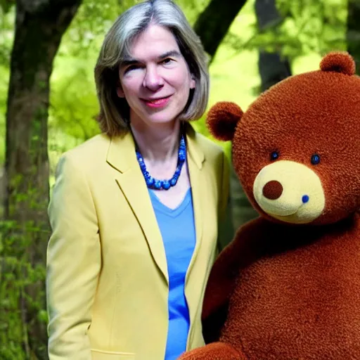 Image similar to Jennifer Doudna with Oski the Bear mascot