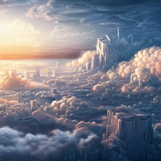 Image similar to epic floating cloud city in the sky, highly detailed digital illustration, hyper realistic, mesmerizing, 4k, HD