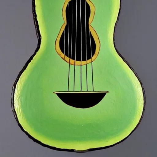 Image similar to avocado ukulele painted by caravaggio