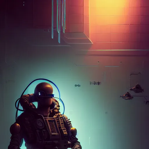 Prompt: cyberpunk synth, hyper - realistic portrait of a futuristic turtle soldier, cyberpunk, intricate, lifelike, by atey ghailan, by greg rutkowski, by greg tocchini, by james gilleard, by joe fenton, by kaethe butcher, dynamic lighting, gradient light blue, brown, cinematic lighting color scheme, sharp focus, grunge aesthetic