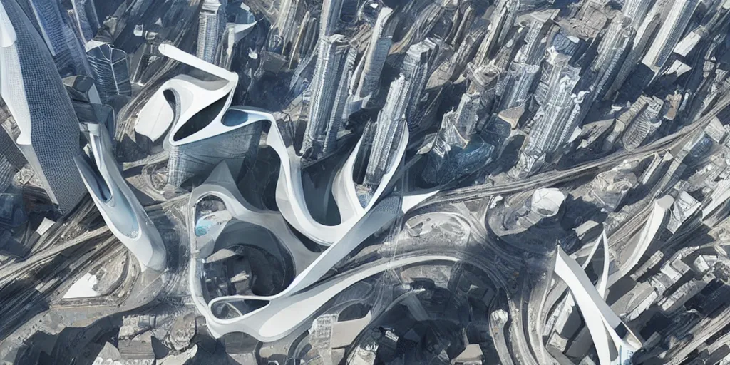 Image similar to a city designed by Zaha Hadid