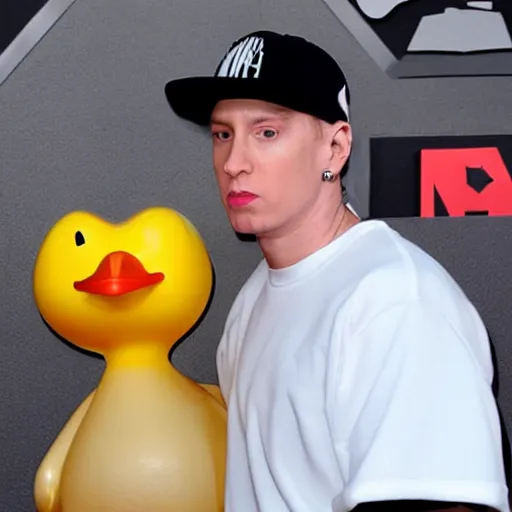 Image similar to eminem and a rubber duck meeting