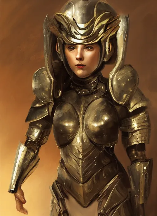 Image similar to a professional painting of a beautiful young female, wearing a metallic dragon-shaped helmet, semi-clothed in battle armor, olive skin, long dark hair, beautiful bone structure, symmetrical facial features, intricate, elegant, digital painting, concept art, smooth, sharp focus, illustration, from Metal Gear, by Ruan Jia and Mandy Jurgens and Greg Rutkowski and Artgerm and William-Adolphe Bouguerea