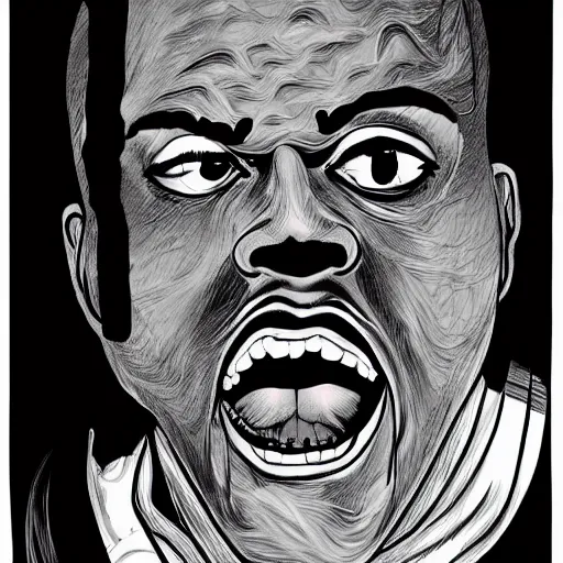 Image similar to kanye west as a horror junji ito drawing