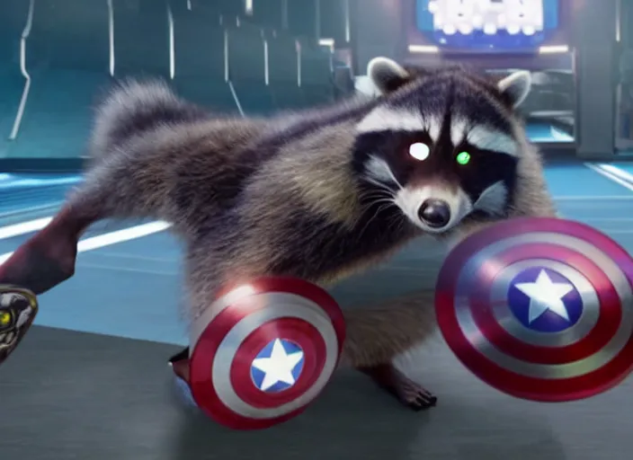 Image similar to film still of Rocket Racoon goes bowling in the new Avengers movie, 4k