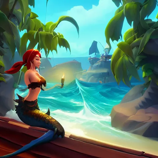 Image similar to jack the pirate mermaid on sea of thieves game avatar hero, behance hd by jesper ejsing, by rhads, makoto shinkai and lois van baarle, ilya kuvshinov, rossdraws global illumination