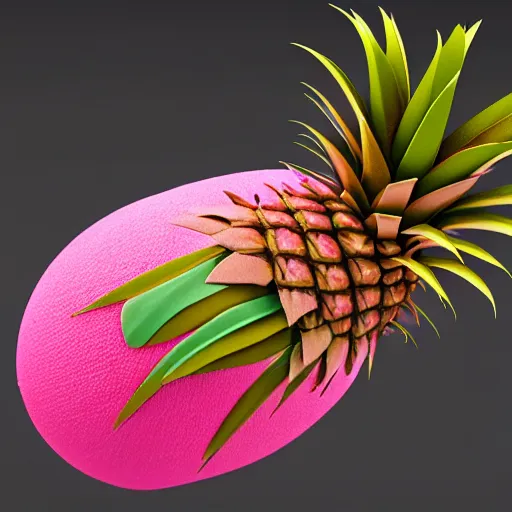 Image similar to 3 d render of a hovering pink pineapple against a pink backdrop with slight sadow underneath ophotorealistic, 4 k, cgsociety, blender, unreal engine 5, sharp details, 3 0 0 dpi