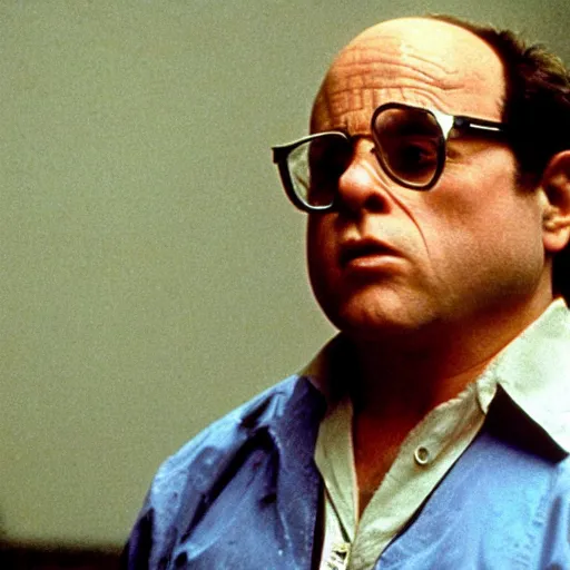 Prompt: A movie still of Danny Devito as Hannibal Lecter in Silence of the Lambs