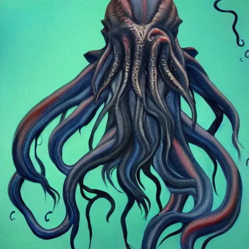 Prompt: cthulhu with indigo hair, realistic painting