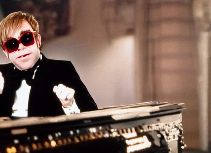 Prompt: a film still of elton john as the new doctor in doctor who