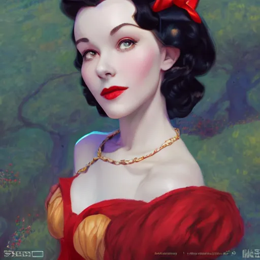 Image similar to vivien leigh as snow white, au naturel, hyper detailed, digital art, trending in artstation, cinematic lighting, studio quality, smooth render, unreal engine 5 rendered, octane rendered, art style by klimt and nixeu and ian sprigger and wlop and krenz cushart