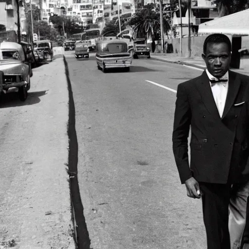 Image similar to vintage photo of a black man wearing a black suit in rio de janeiro