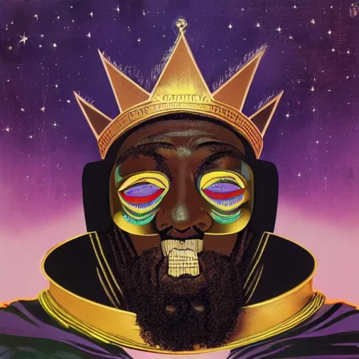 Image similar to MF DOOM is crowned as king of the universe, highly detailed image