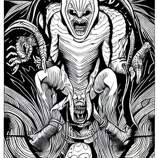 Image similar to clean simple line art of a terrifying monster from folklore. no background. well composed, clean coloring book page, beautiful detailed art. coloring book line art by steve ditko and jack kirby and greg rutkowski