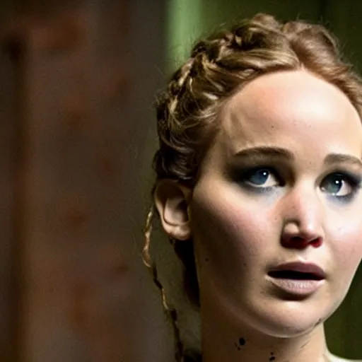 Image similar to jennifer lawrence as frankenstein's monster, color photography, sharp detail, still from the movie mary shelly's frankenstein