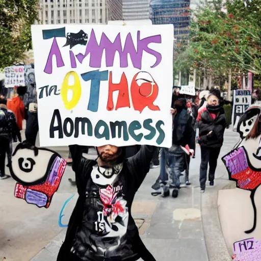 Image similar to a protest sign that says arm the homeless by takashi murakami