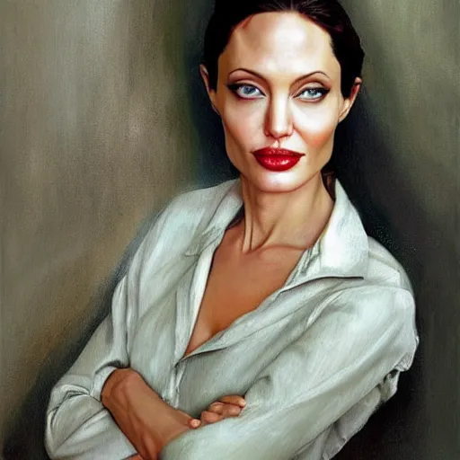 Image similar to oil painting of angelina jolie as housepainter by alexander nikolayevich samokhvalov ну или norman percevel rockwell from 1 9 3 0 s