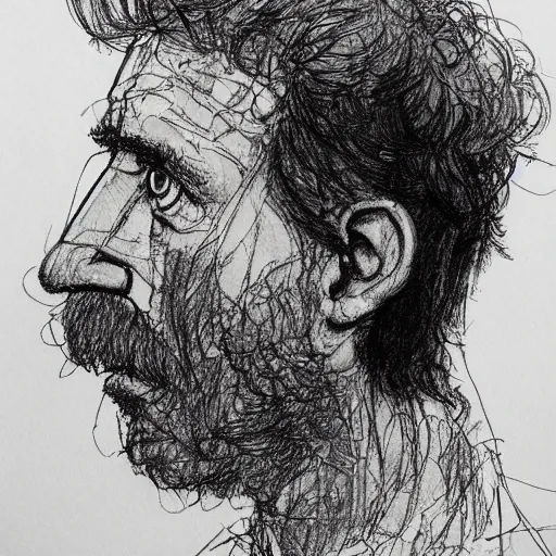 Prompt: a realistic yet scraggly portrait sketch of the side profile of a stern and sophisticated gigachad, trending on artstation, intricate details, in the style of frank auerbach, in the style of sergio aragones, in the style of martin ansin, in the style of david aja, in the style of mattias adolfsson