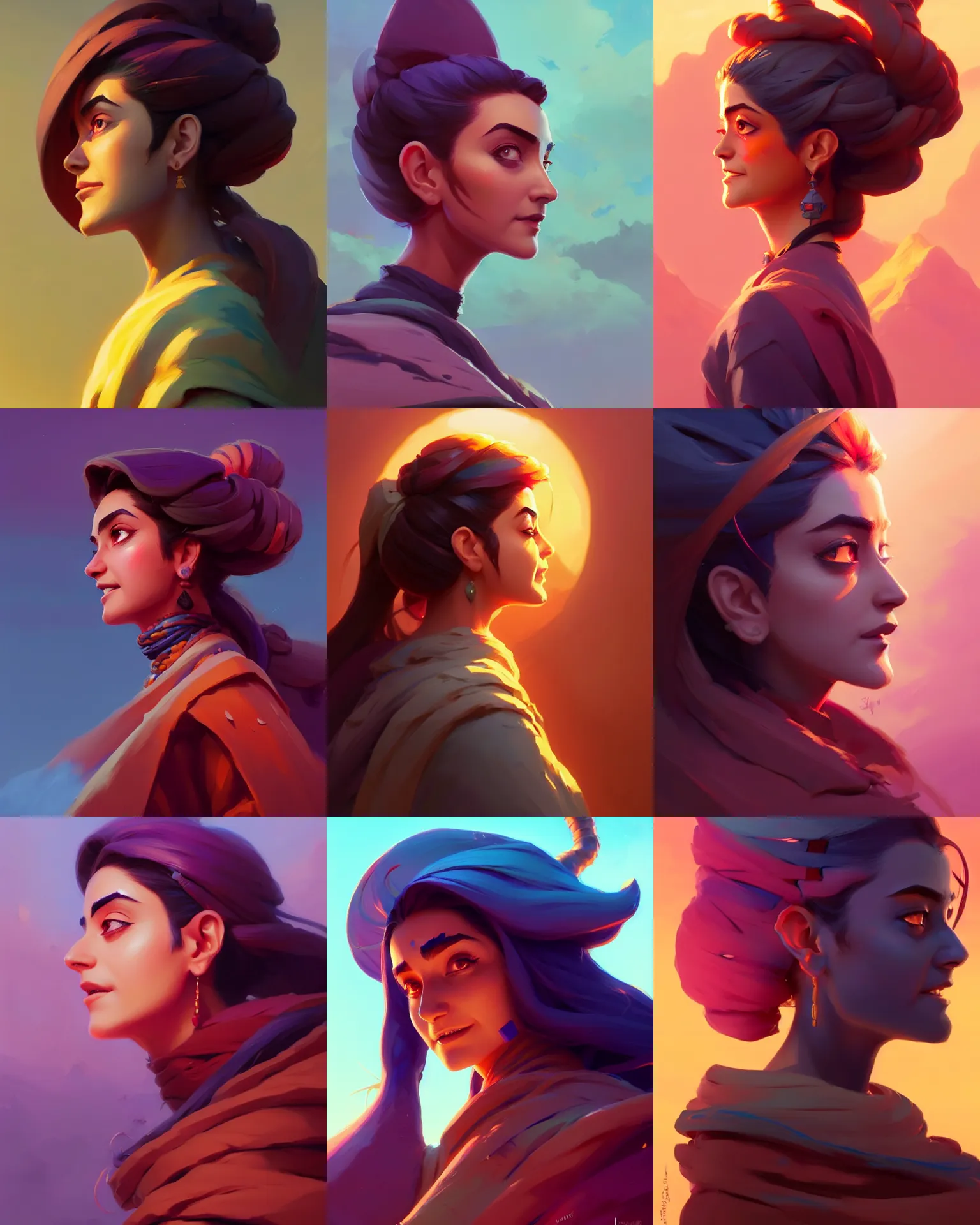Prompt: side - profile painted portrait, maya ali as a wind mage, gussy colors, octane render, gloomhaven, matte painting concept art, official fanart behance hd artstation by jesper ejsing, by rhads and makoto shinkai and lois van baarle and ilya kuvshinov and rossdraws