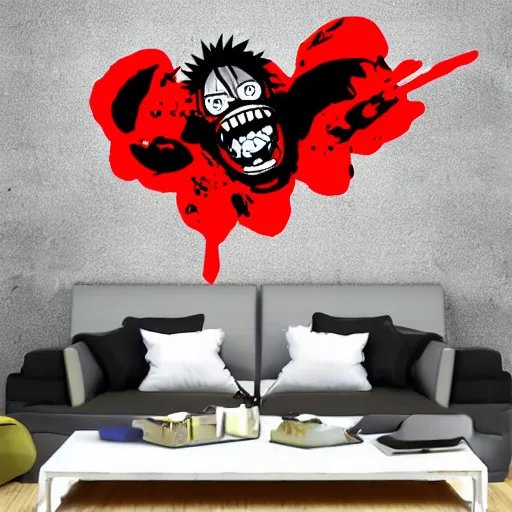 Image similar to die cut sticker, gatling attack by luffy, splatter paint