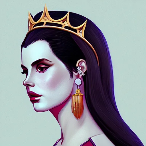 Image similar to portrait of lana del rey as a medieval queen, intricate, elegant, highly detailed, digital painting, artstation, concept art, smooth, sharp focus, illustration, art by studio ghibli, 8 k