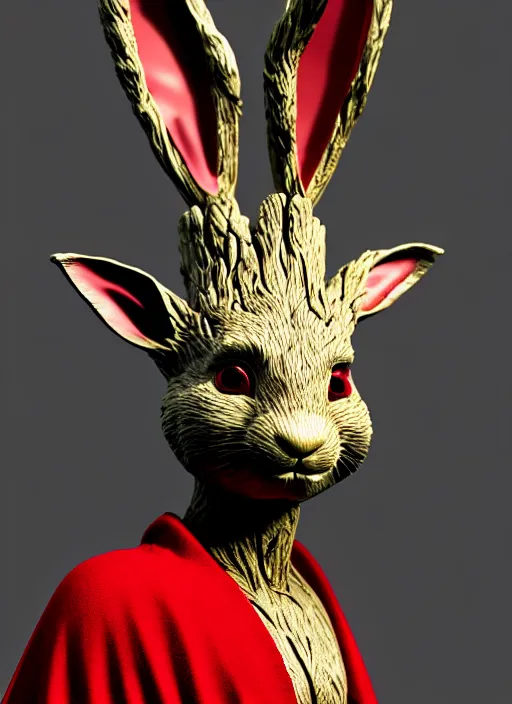 Prompt: rabbit groot as marble statue, big red sunglasses, in red background, soft red texture, red realistic 3 d render, high red lights, 4 k, high detailed photography cape, 5 0 mm lens, rich red colors, smooth gradients, depth of field, cinematic