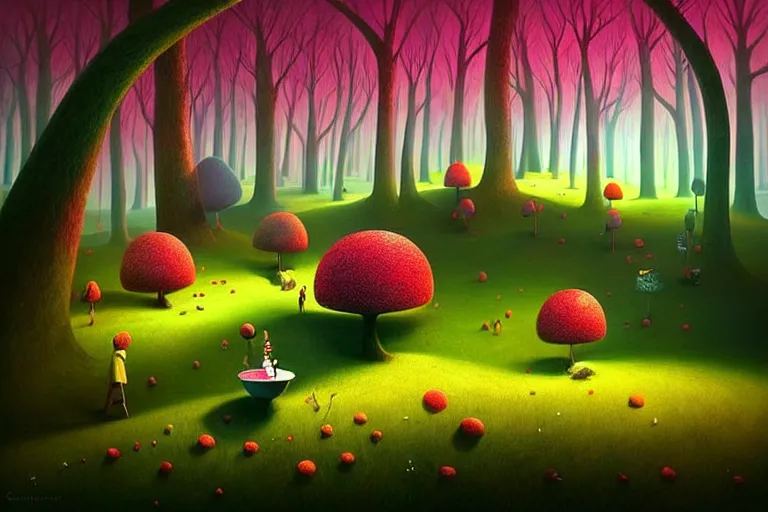 Image similar to surreal glimpse into other universe, inside a marshmallow forest in an ice cream valley, summer morning, very coherent and colorful high contrast, art by!!!! gediminas pranckevicius!!!! dark shadows, hard lighting