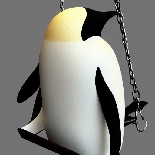 Image similar to realistic penguin sitting on a swing, hyper detailed, trending on artstation