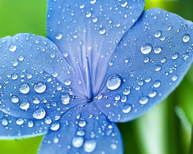 Prompt: a blue flower with water droplets on it, a macro photograph by kume keiichiro, trending on unsplash, photorealism, photo taken with ektachrome, photo taken with provia, shallow depth of field