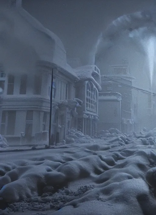 Prompt: a cinematic still from the thing ( 1 9 8 2 ), tentacles, particles, volumetric light, hyperrealistic, snow, ultradetailed, ominous, octane render, neon, fog