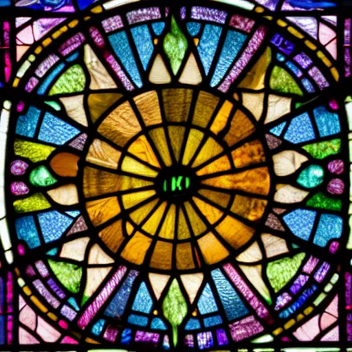 Prompt: stained glass window, 4 k, photograph, glare, bloom, hi res