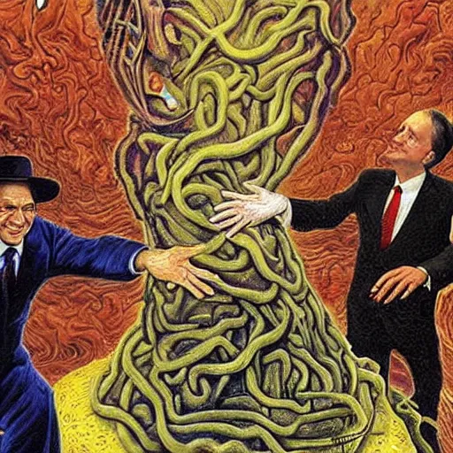 Prompt: benjamin netanyahu swirling into madness, abstract painting, by michael cheval and salvador dali and wayne barlowe