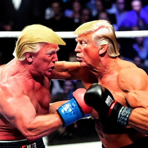 Image similar to an extremely buff Donald Trump punching Anthony Fauci, Ultimate fighting championship