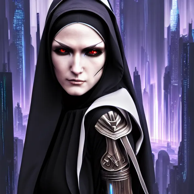 Prompt: cyberpunk nun warrior artgerm anne stokes highly detailed 8 k hdr smooth sharp focus high resolution award - winning photo photorealistic