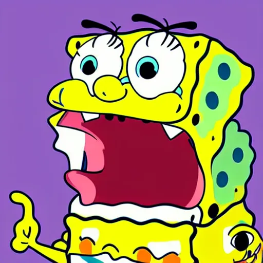 Prompt: spongebob with a horrific face expression, detailed, disgusting